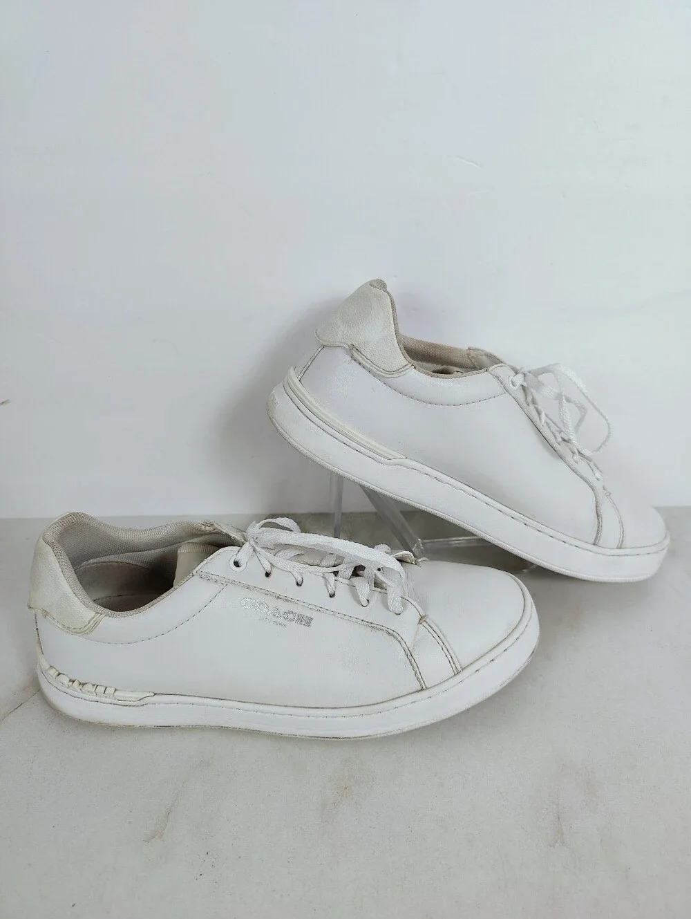Coach Men's Low White Leather Sneakers Tennis Shoes, Sz 7.5